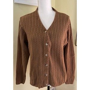 Vintage Women’s One Way Design Cable Knit Cardigan Sweater Oversized Sz Sm Brown